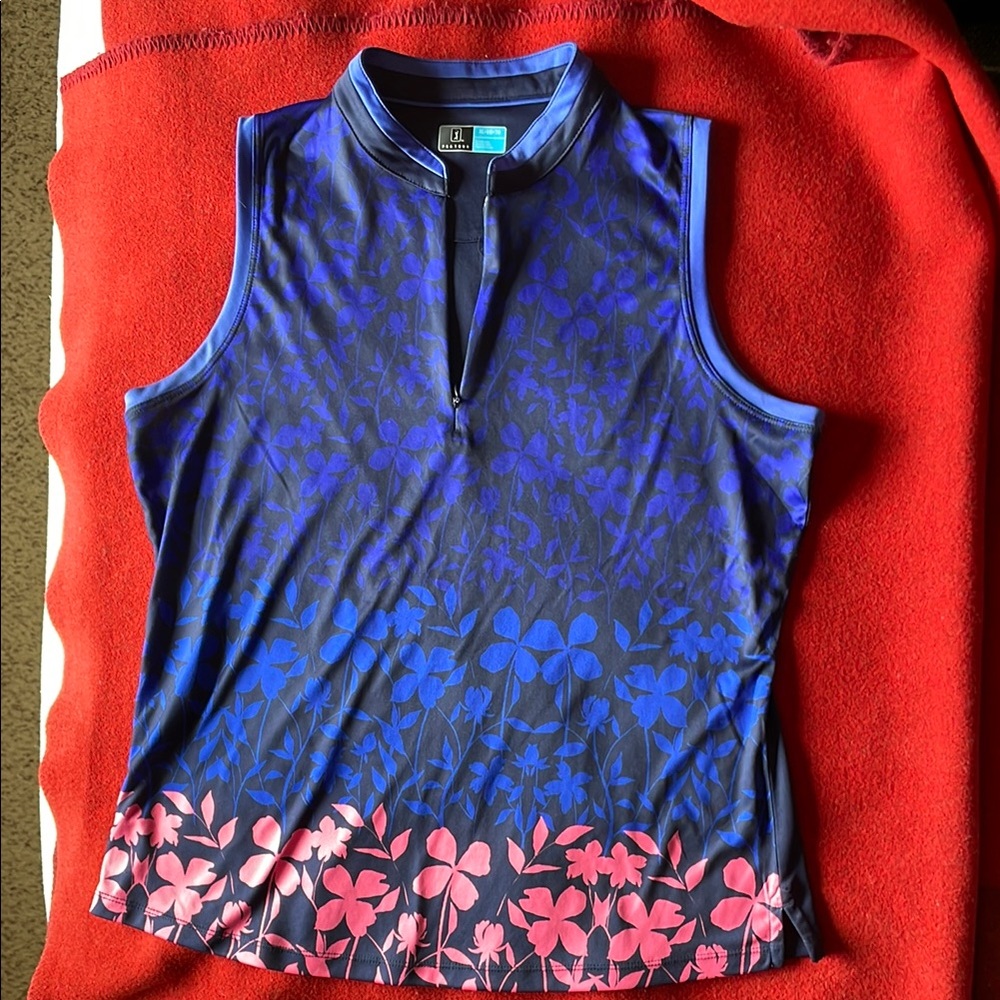 PGA Tour Sleeveless Blue and Pink Tank Top with Mandarin Collar